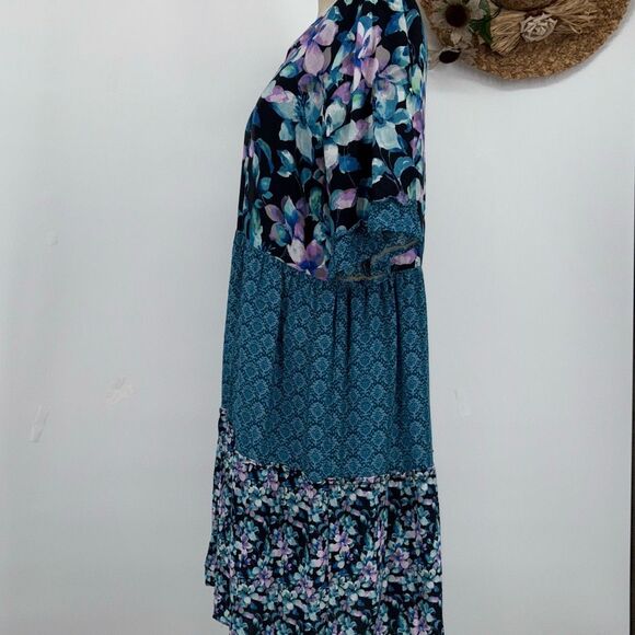 Soft‎ Surroundings Night Bloom Flutter Sleeve Floral MIDI Dress L Navy Multi - Picture 2 of 13
